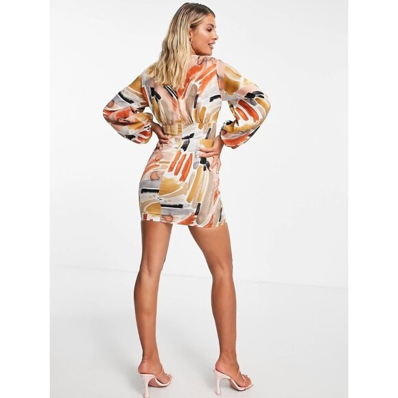 In The Style NWT Abstract Print Button-Down dress With Long Sleeves Elastic Cuff - Picture 9 of 10